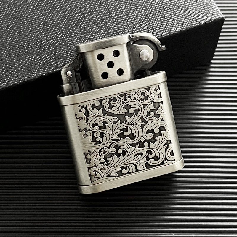 Vintage Embossed Zinc Alloy Wheel Kerosene Metal Lighter