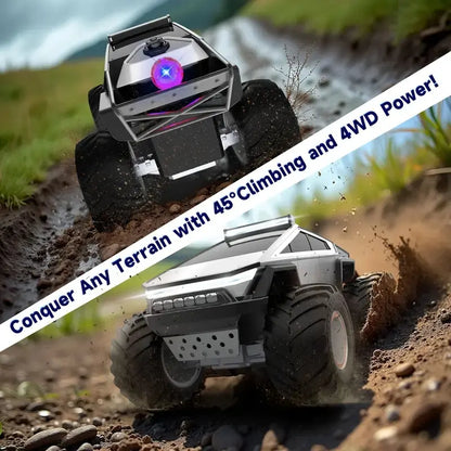RC Toy Car 1:12 Scale – 4WD Monster Truck Style with LED Lights & Music, All-Terrain Off-Road Pickup with 2.4GHz Remote Control Truck , Ideal Christmas Gift for Kids 6 and Up Boys and Girls cyber Metal Shell Off-Road RC Truck Brushless Rc Cars