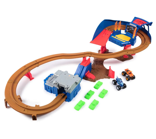 Kids Stunt Race Track Playset with 2 Die‑Cast Monster Trucks