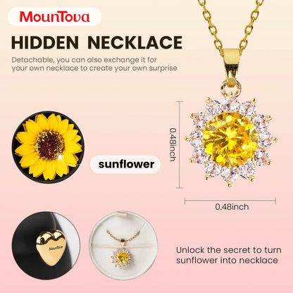 Lucky Sunflower Bear Necklace & Gift Box Set for Her