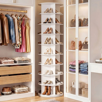 Sweetcrispy S - Rotating Shoe Rack Tower, Spinning Shoe Display Lazy Susan, Revolving 360 Shoe Rack Storage Round Carousel, Vertical Handbag Rotate Shoes Closet Organization
