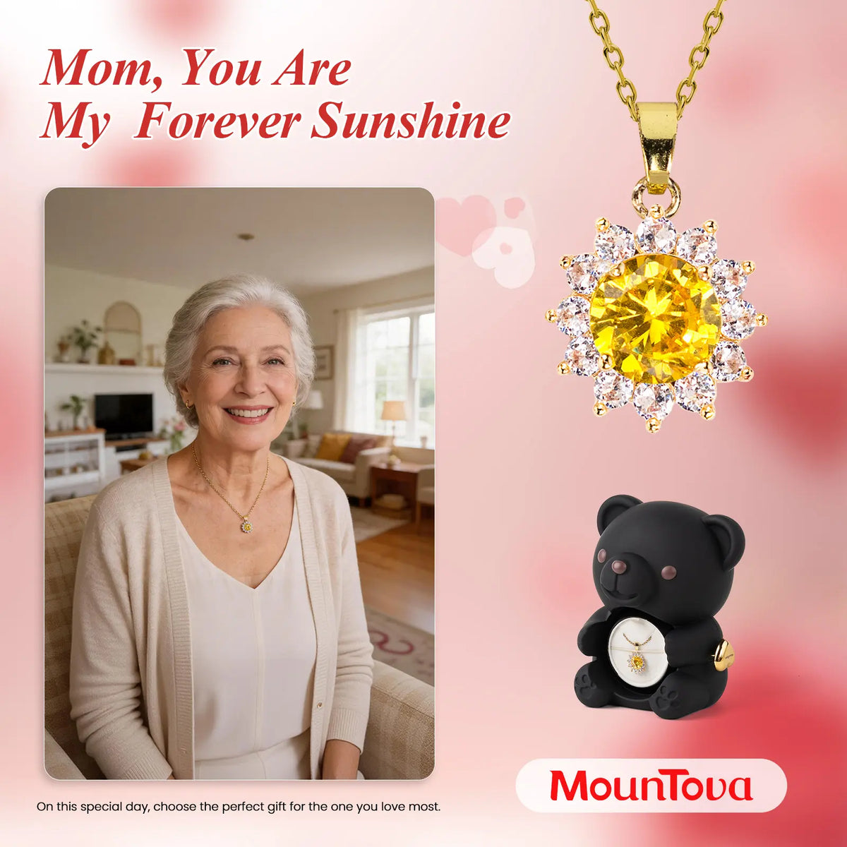 Lucky Sunflower Bear Necklace & Gift Box Set for Her