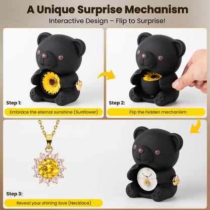 Lucky Sunflower Bear Necklace & Gift Box Set for Her
