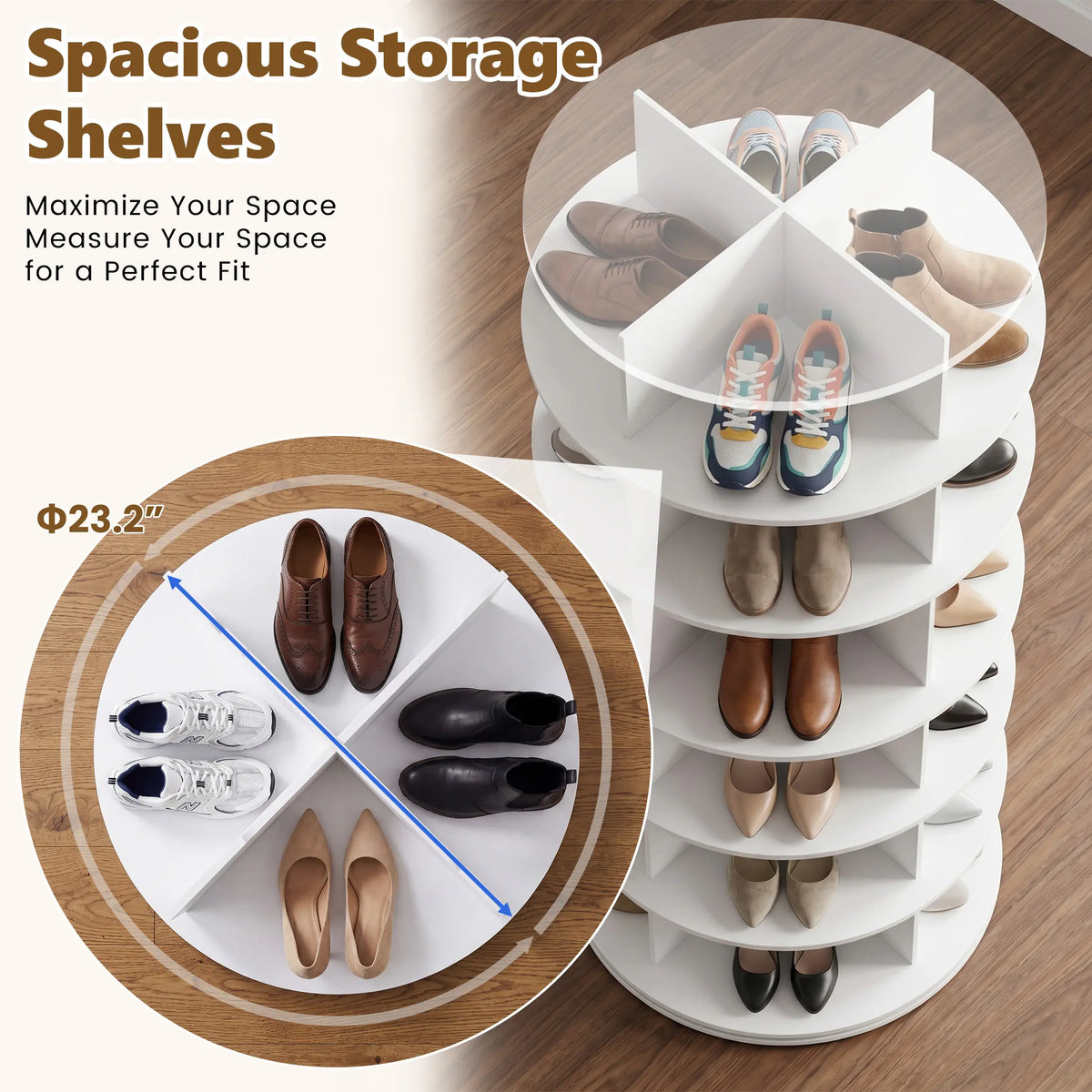 Sweetcrispy S - Rotating Shoe Rack Tower, Spinning Shoe Display Lazy Susan, Revolving 360 Shoe Rack Storage Round Carousel, Vertical Handbag Rotate Shoes Closet Organization