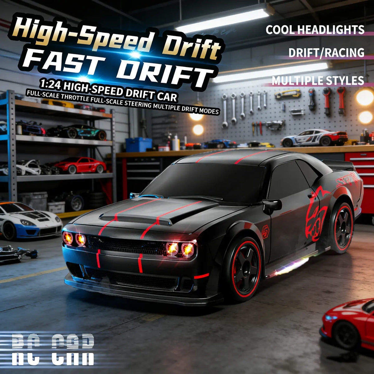 1:24 Full Proportional Throttle Electric RC Racing Car Model - Fast Remote Controlled Toy