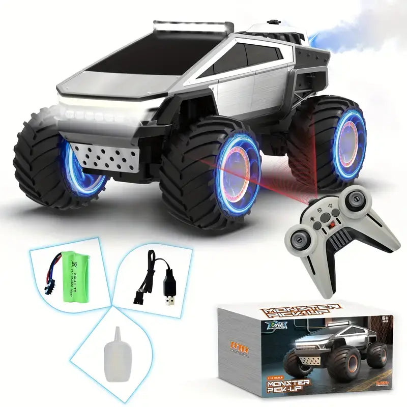 RC Toy Car 1:12 Scale – 4WD Monster Truck Style with LED Lights & Music, All-Terrain Off-Road Pickup with 2.4GHz Remote Control Truck , Ideal Christmas Gift for Kids 6 and Up Boys and Girls cyber Metal Shell Off-Road RC Truck Brushless Rc Cars