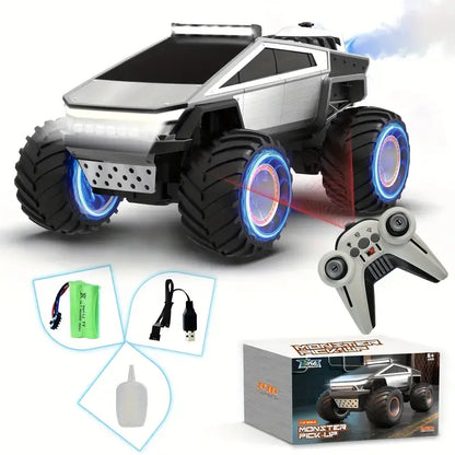 RC Toy Car 1:12 Scale – 4WD Monster Truck Style with LED Lights & Music, All-Terrain Off-Road Pickup with 2.4GHz Remote Control Truck , Ideal Christmas Gift for Kids 6 and Up Boys and Girls cyber Metal Shell Off-Road RC Truck Brushless Rc Cars