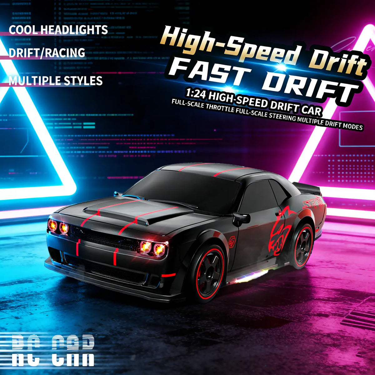 1:24 Full Proportional Throttle Electric RC Racing Car Model - Fast Remote Controlled Toy