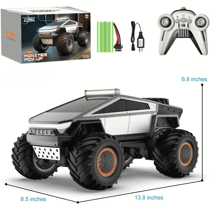RC Toy Car 1:12 Scale – 4WD Monster Truck Style with LED Lights & Music, All-Terrain Off-Road Pickup with 2.4GHz Remote Control Truck , Ideal Christmas Gift for Kids 6 and Up Boys and Girls cyber Metal Shell Off-Road RC Truck Brushless Rc Cars