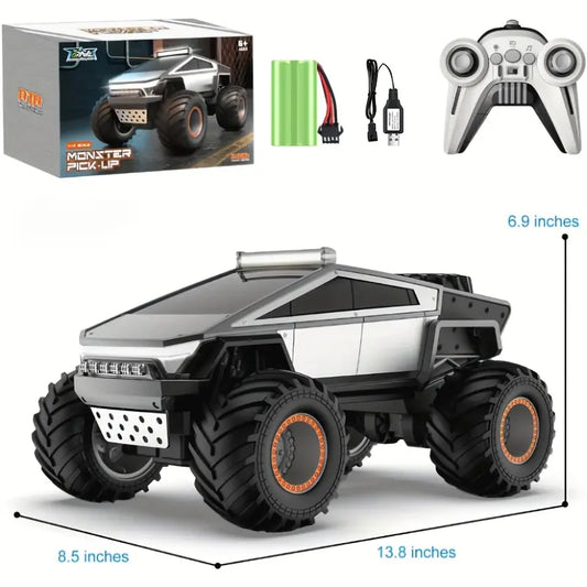 RC Toy Car 1:12 Scale – 4WD Monster Truck Style with LED Lights & Music, All-Terrain Off-Road Pickup with 2.4GHz Remote Control Truck , Ideal Christmas Gift for Kids 6 and Up Boys and Girls cyber Metal Shell Off-Road RC Truck Brushless Rc Cars