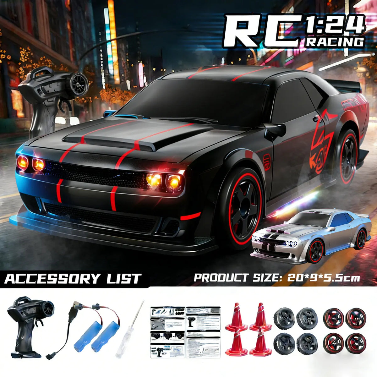 1:24 Full Proportional Throttle Electric RC Racing Car Model - Fast Remote Controlled Toy