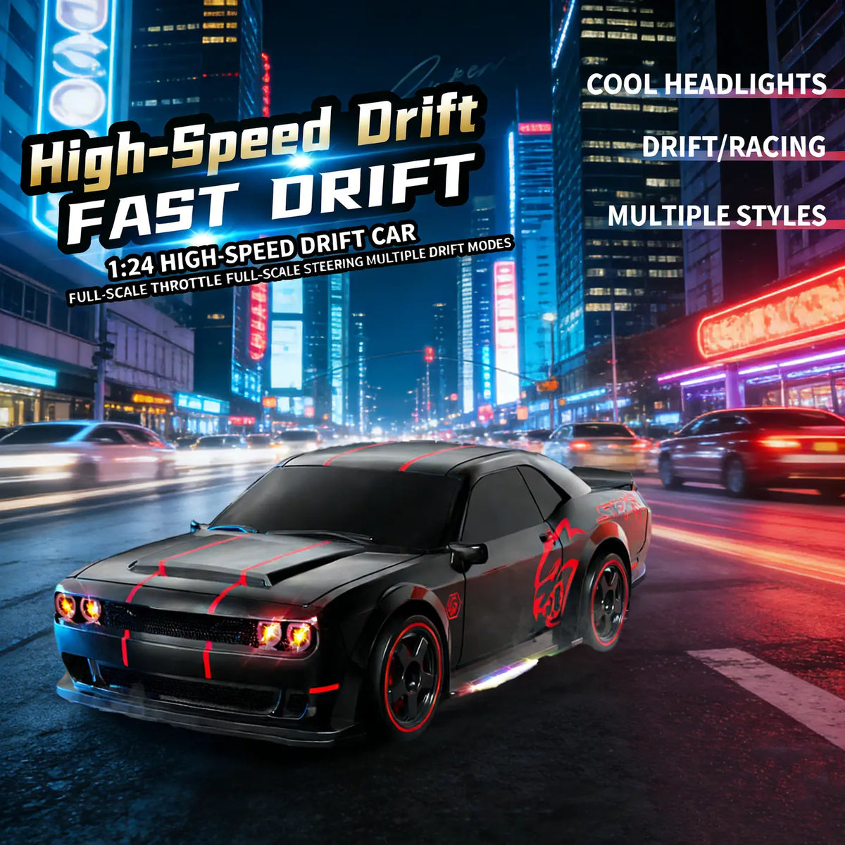 1:24 Full Proportional Throttle Electric RC Racing Car Model - Fast Remote Controlled Toy