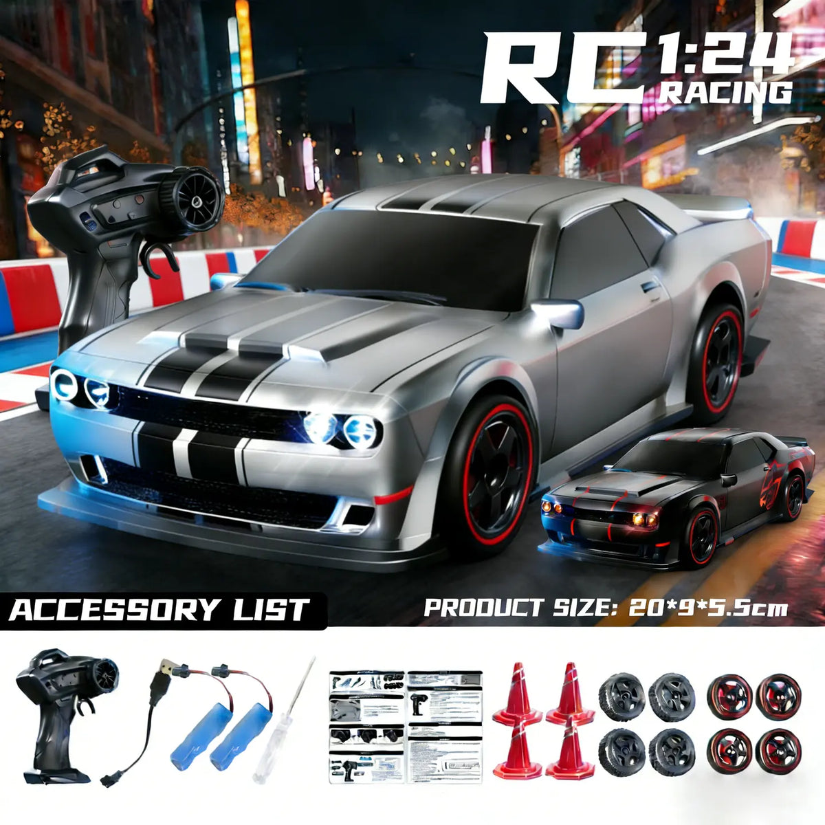 1:24 Full Proportional Throttle Electric RC Racing Car Model - Fast Remote Controlled Toy