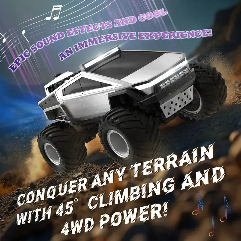 RC Toy Car 1:12 Scale – 4WD Monster Truck Style with LED Lights & Music, All-Terrain Off-Road Pickup with 2.4GHz Remote Control Truck , Ideal Christmas Gift for Kids 6 and Up Boys and Girls cyber Metal Shell Off-Road RC Truck Brushless Rc Cars