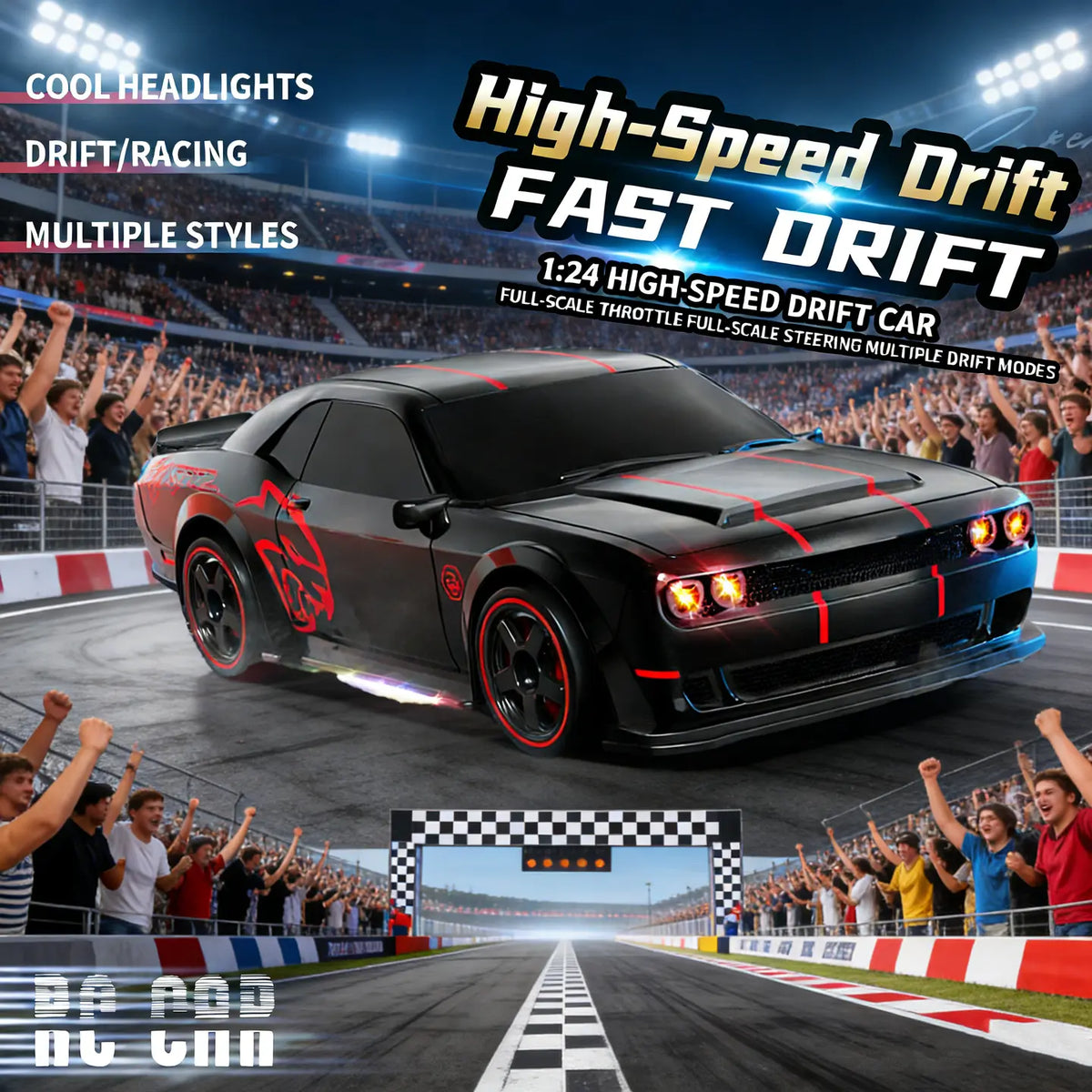 1:24 Full Proportional Throttle Electric RC Racing Car Model - Fast Remote Controlled Toy