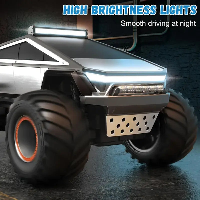 RC Toy Car 1:12 Scale – 4WD Monster Truck Style with LED Lights & Music, All-Terrain Off-Road Pickup with 2.4GHz Remote Control Truck , Ideal Christmas Gift for Kids 6 and Up Boys and Girls cyber Metal Shell Off-Road RC Truck Brushless Rc Cars
