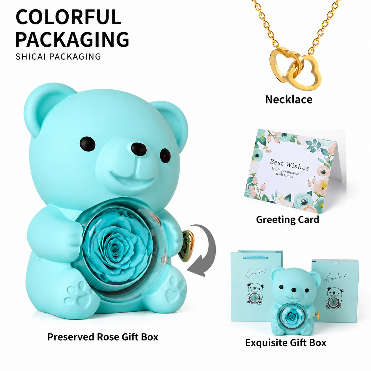 Lucky Sunflower Bear Necklace & Gift Box Set for Her