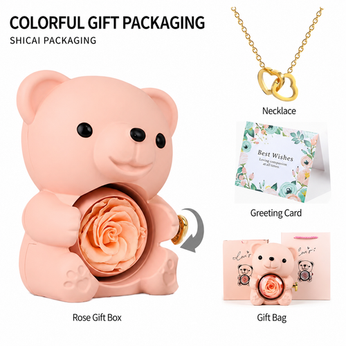 Lucky Sunflower Bear Necklace & Gift Box Set for Her